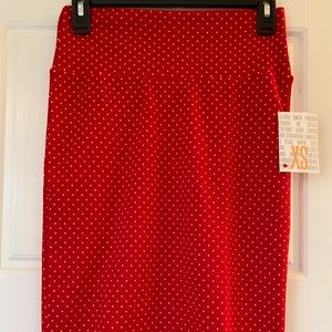 Lularoe Cassie Skirt, red with white pin dots
